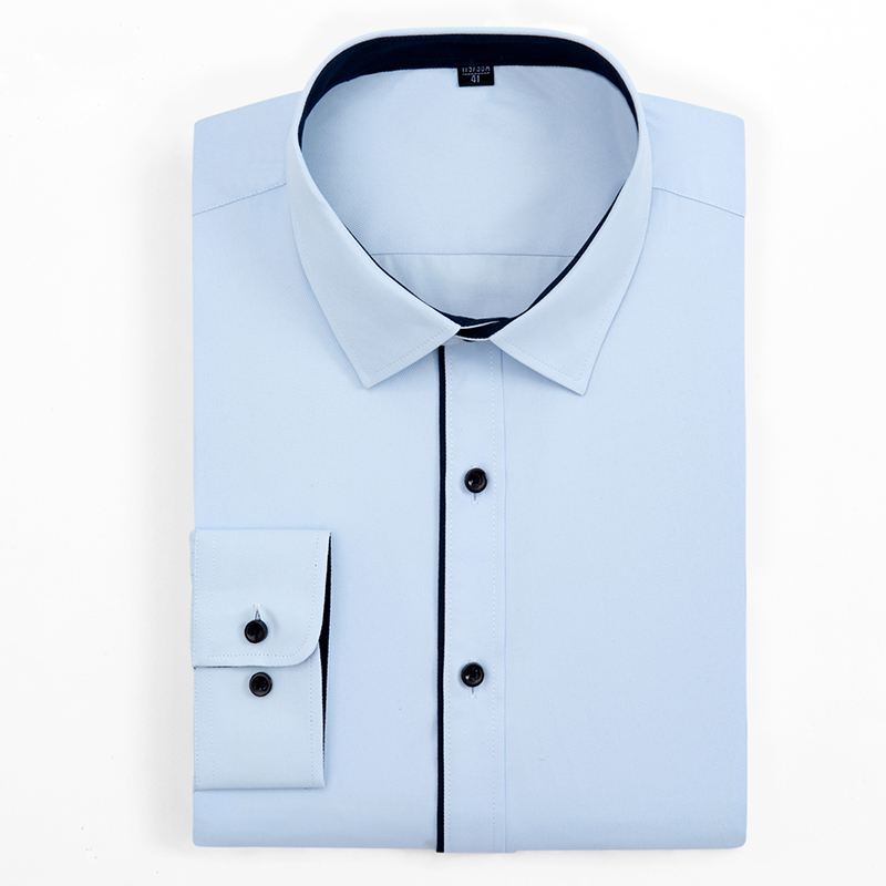 

Men's Long Sleeve Solid Twill Basic Dress Shirts Button Closure with Black Piping Standard-fit Casual Blouse Work Office Shirt, Pink