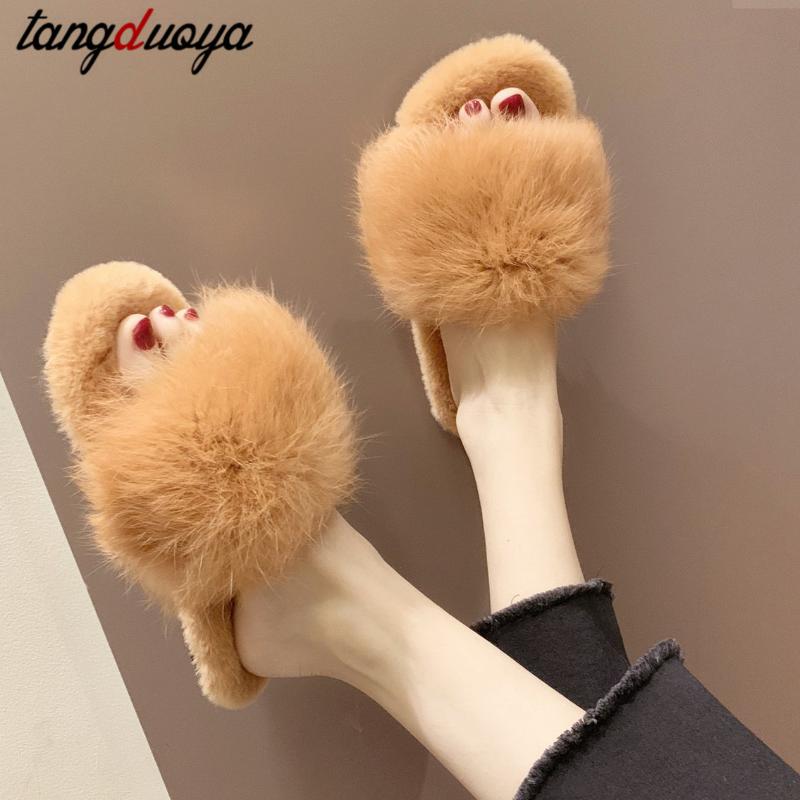 

Winter Plush Slippers Women's shoes autumn Home Furry warm Indoor Slippers Sapato Feminino Shoes Woman Fuzzy 2020, Black