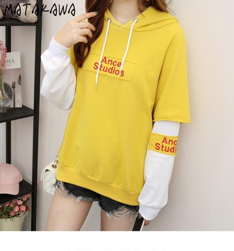 

MATAKAWA 2020 Autumn New Style Loose Womens Hoodies Pullover Long-sleeved Women Sweatshirt, Black
