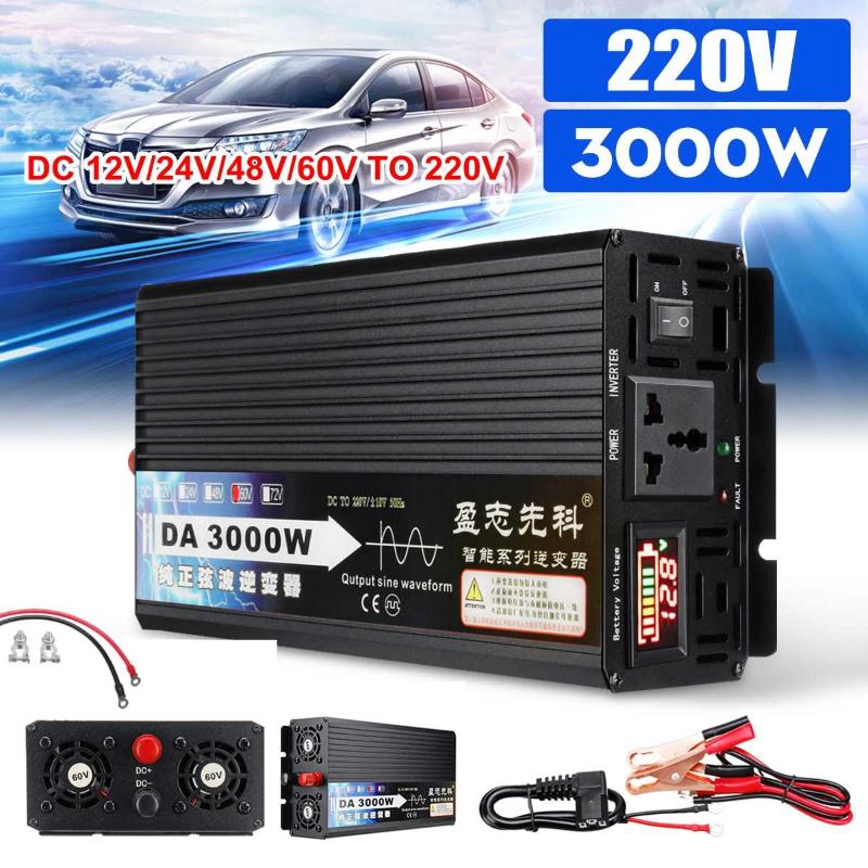 

12V/24V/48V/60V TO 220V Pure Sine Wave Inverter 3000W LCD Display Solar Car Inverter Car Power with Battery Cable