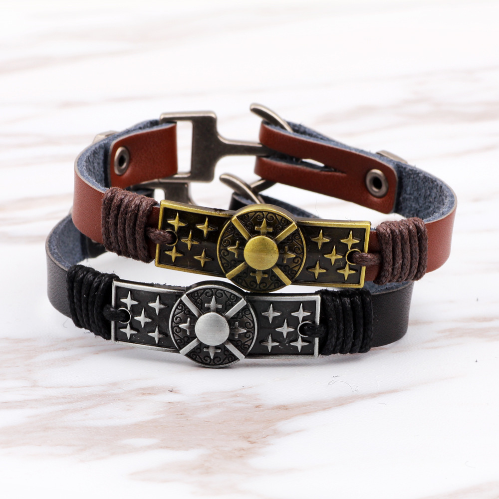 

Nimei New genuine leather alloy Anchor bracelet bracelet men's woven bracelet