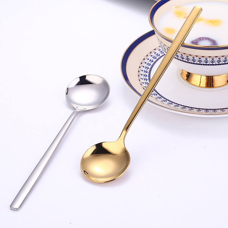 

stainless steel spoon household round Creative dessert coffee stirring spoons Feeding Dinnerware Set Kitchen