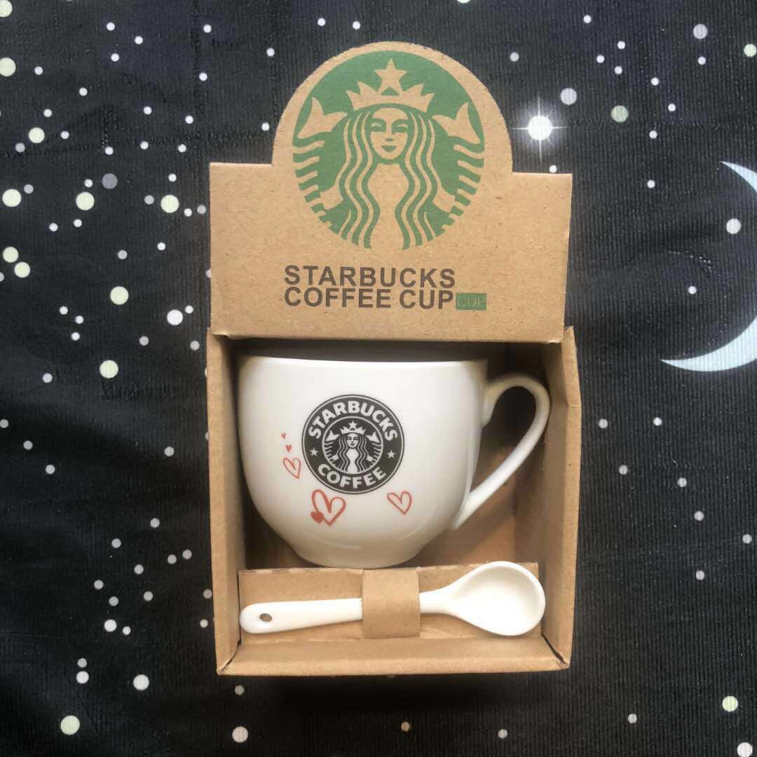 

240ML Mini Starbucks Cup with Spoon Couple Ceramic Mugs Children Milk Cup Gift Products
