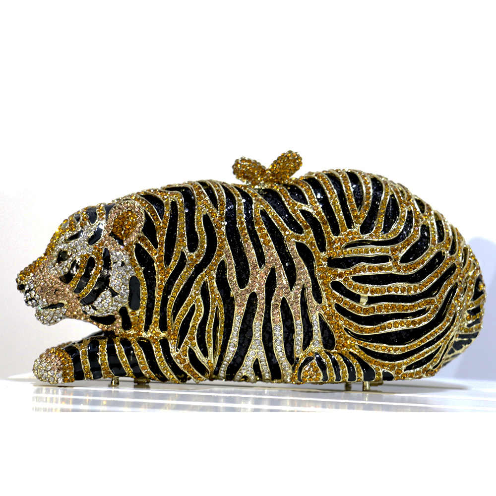 

Tiger Purse Crystal Clutch Evening Bag Party Purse Women Rhinestone Evening Clutches Bags In stock Clutch Bag Black Tiger Purse Bag, Gold