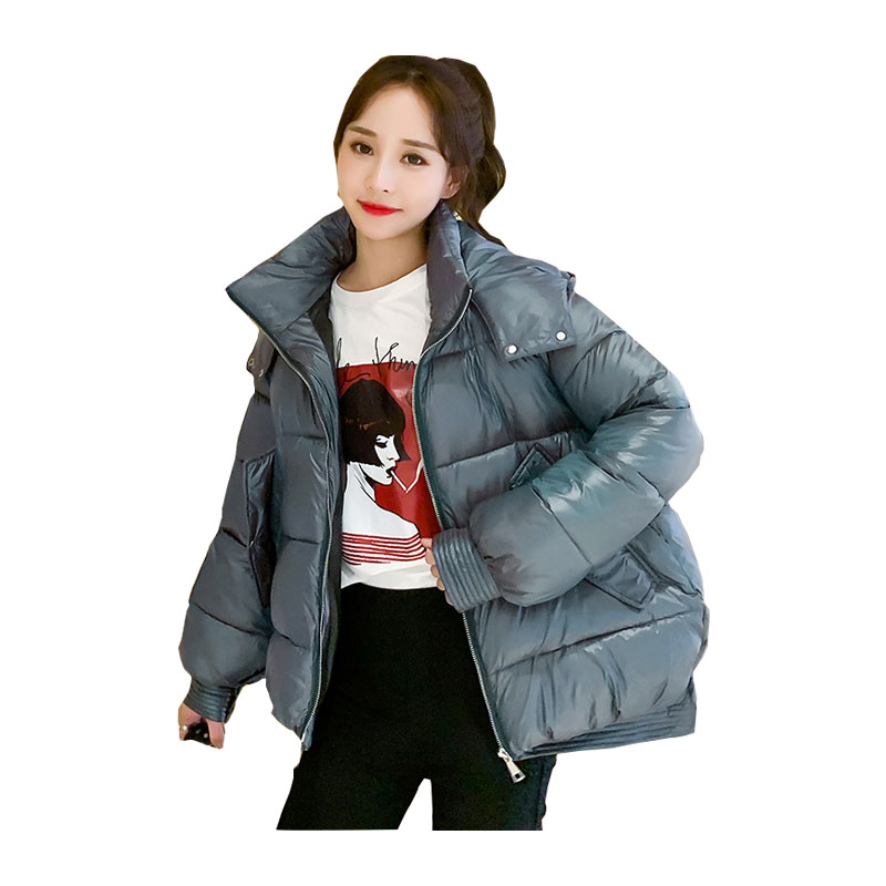 

Women Short Winter Jacket Glossy Hooded BIO Down Coat Warm Oversize Cotton padded Parkas Casaco Feminino Abrigos Mujer, Green