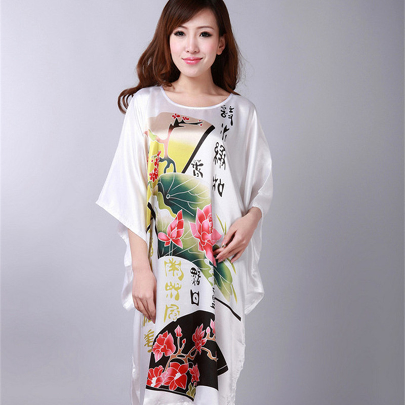 

Lady Bat Sleeve Kimono Bathrobe Gown Print Floral Sleepwear Soft Intimate Lingerie Nightgown Lougne Nightdress