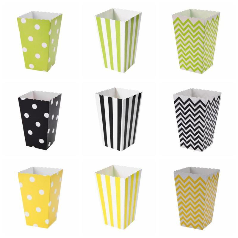 

12pcs Colorful Dot Wave Striped Paper Popcorn Boxes Corn Favor Bags For Candy/Snack/Chips Wedding Xmas Birthday Movie Party