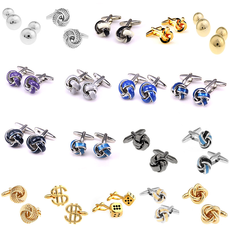 

Free shipping Man fashion Gold Silver knot cufflink design eighteen choose high quality copper knot design hotsale cufflinks