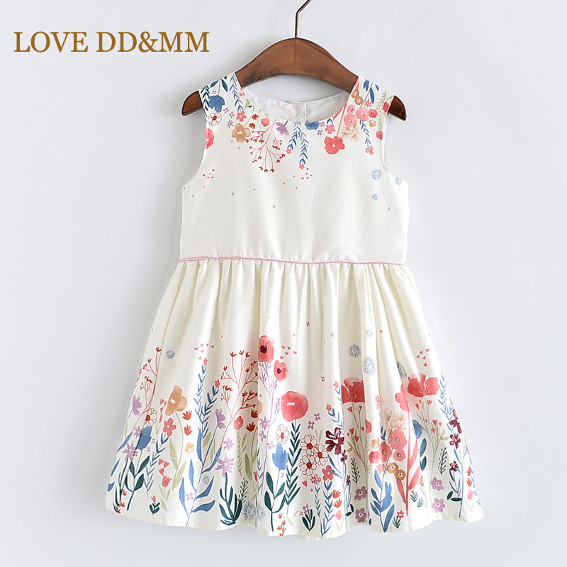 

LOVE DD&MM Girls Dresses 2020 Children's Clothing Girls Fashion Sweet Flowers Print Mesh Lace Sleeve Vest Dress, White
