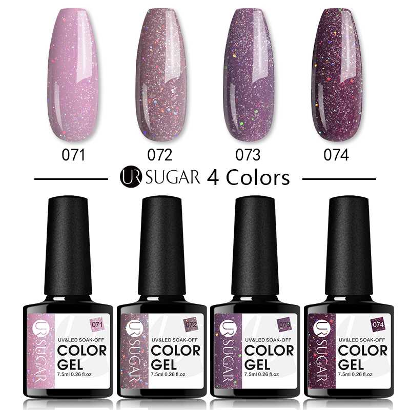 

UR SUGAR 7.5ml Gel Nail Polish Set Glitter UV Gel Nails Long Lasting Shimmer Soak Off Base Coat No Wipe Top Color Polish