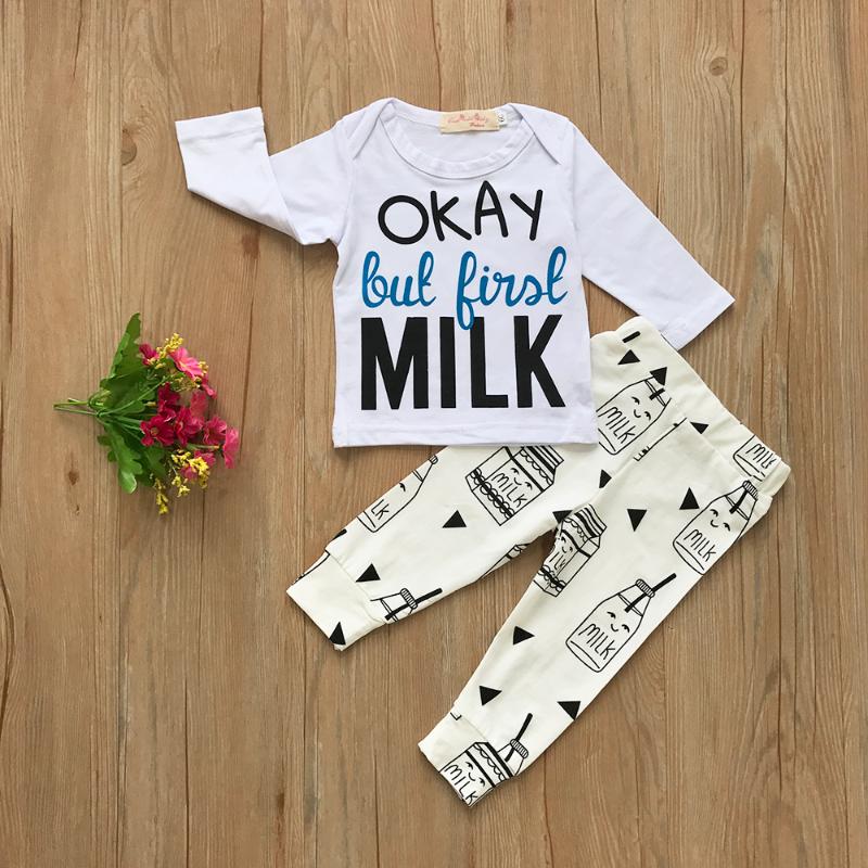 

Baby boy Clothes 2pcs Set Letter Print Tshirt For Boys White Milk Pants Legging Baby Boys Clothes Newborn Set Spring and Autumn, Beige