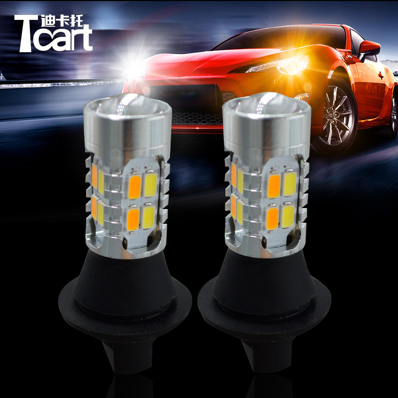 

Tcart 2pcs Auto Led Bulbs Car LED Upgraded DRL Daytime Running Light Turn Signals Lamp T25 3157 For X-trail T31 Leaf 2014, As pic