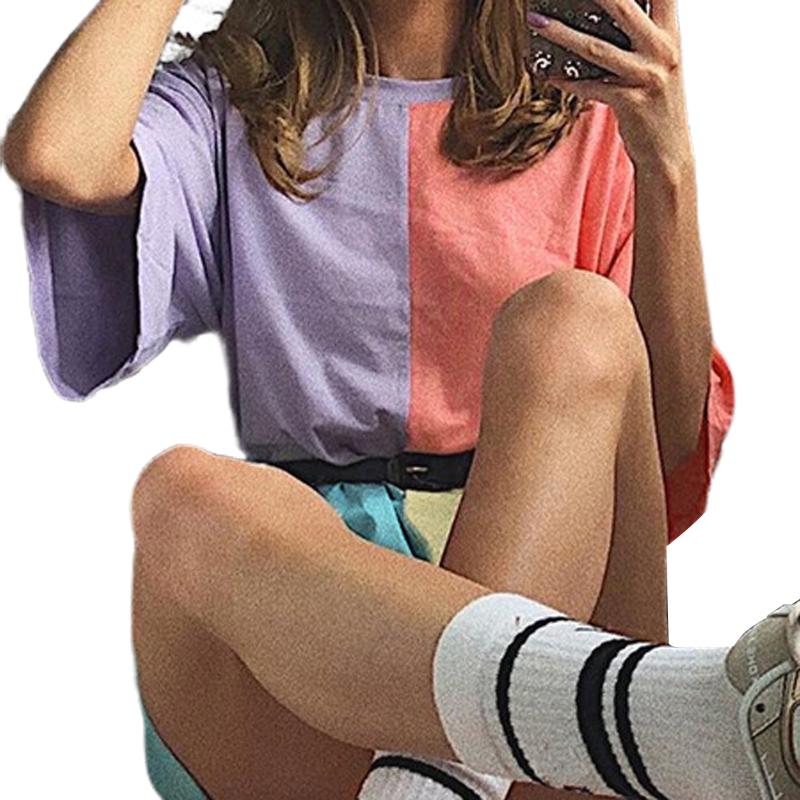 

Color Matching T-shirt Dress Womens Summer Casual Loose Short Sleeves Short Mini Sundress Tee Vestidos, Multi