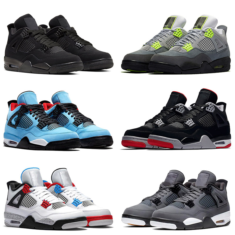 

Top Fashion New Quality Mens Travis Scott Bred Basketball Shoes Cool Grey Black Cat 4s SAIL JUMPMAN For Mens Women Retro Sneakers Trainers, 10 black cat 36-47