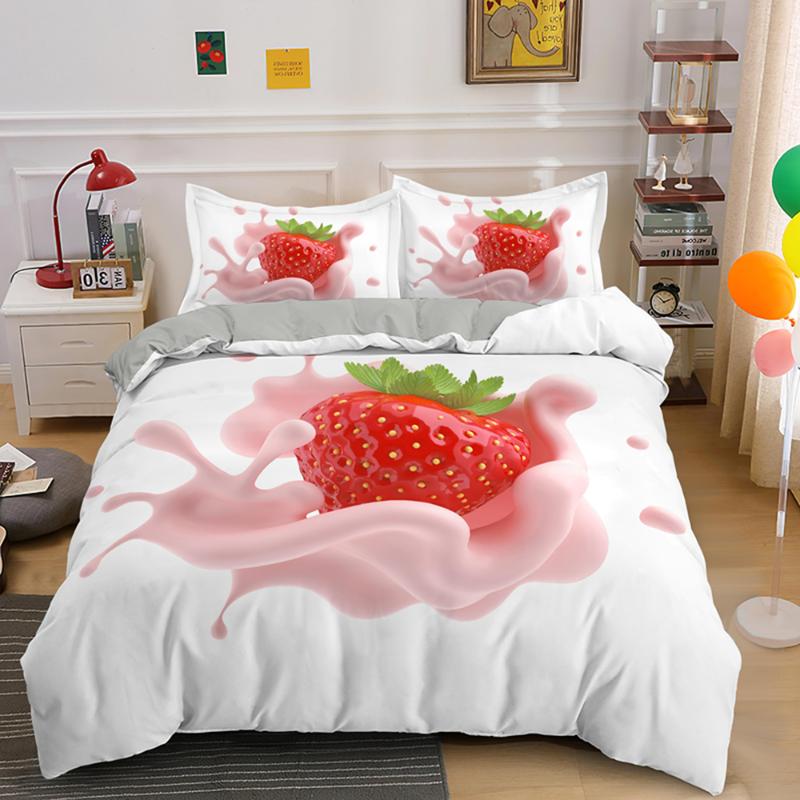 

3D Yogurt Strawberry Duvet Cover Set Sweet Girl Comforter Covers Queen King Size Bedding Sets 2 Or 3 PCS Kids Home Textile, Bss351