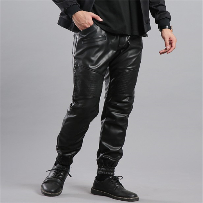 

Men's Pants 3 Styles Mens Harem Motorcycle Leather Casual Fashion Slim Fit Pilot Locomotive Cycling Trousers