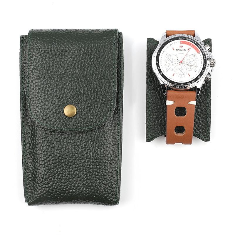 

Genuine Leather Watch Storage Boxes Case Watch Box Collection Protective Black Brown Blue Green Display Bag