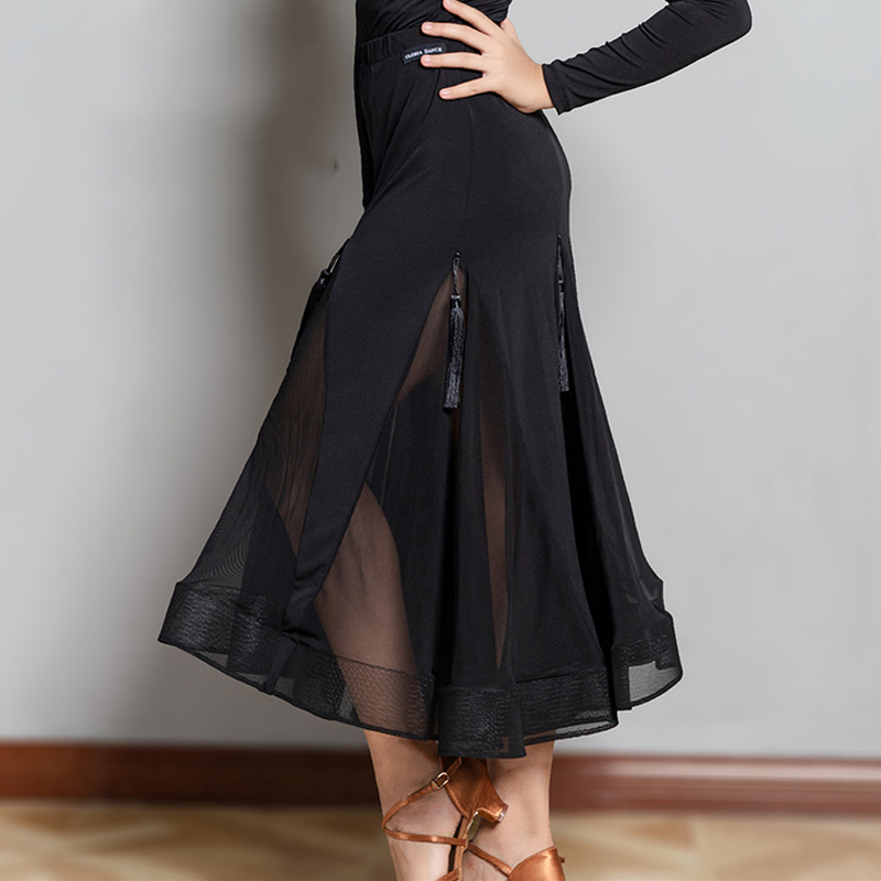 

Children Standard Ballroom Dance Skirt Elegant Printing Waltz Competition Dancing Skirt Girl's Tango Ballroom Dance DL6235, Black
