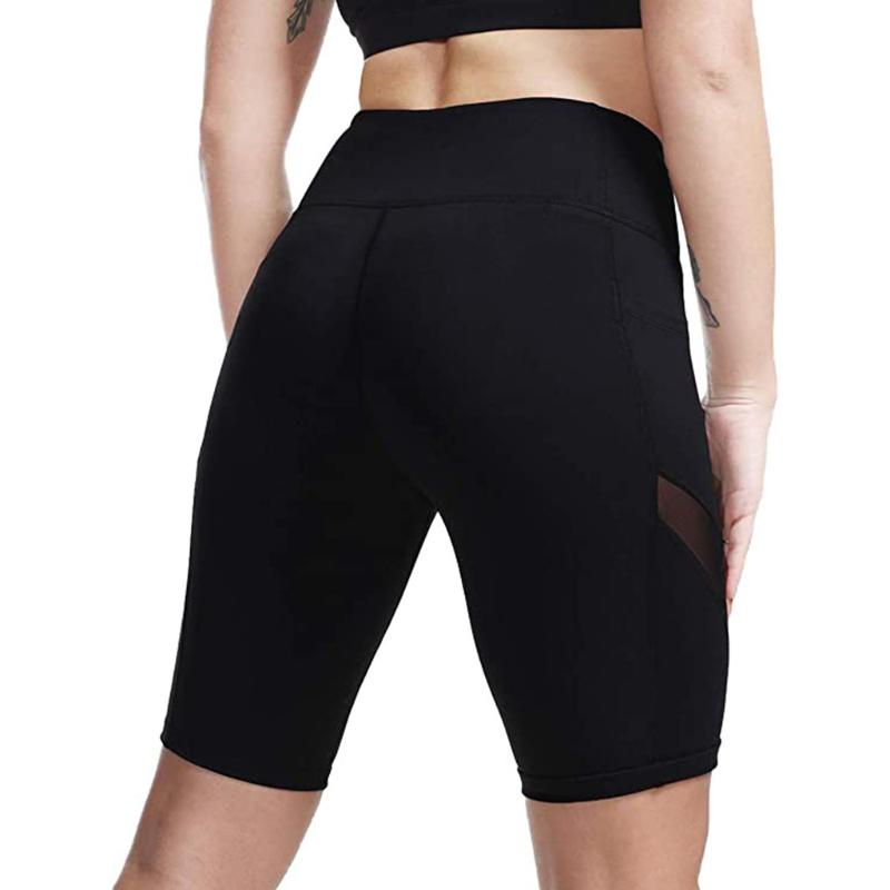 

1Pc Stylish Lady Hollow Knee Length Yoga Shorts Convenient Pockets Tightening Extra-Comfort Durable Yoga Pants Accessories, Bk