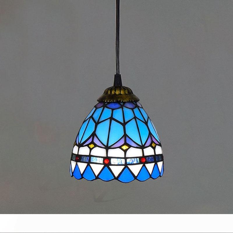 

Mediterranean Retro American Country Tiffany Pendant Lamp Stained Glass Living Room Bedroom Bar Hanging Light Decorative