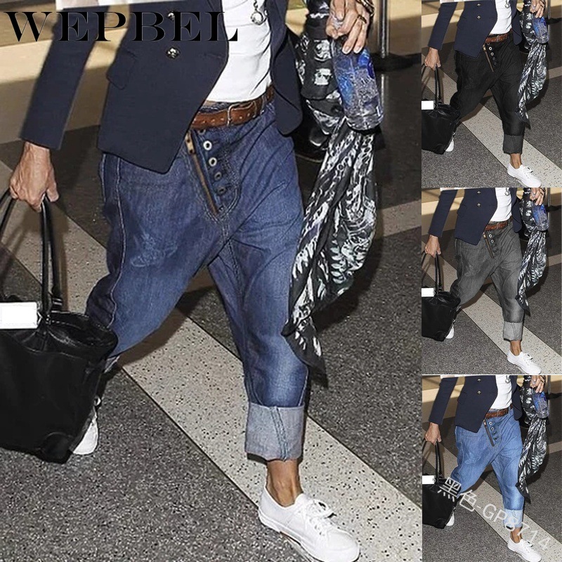 

WEPBEL Men' Jeans Men Jean Loose Harem Denim Pants Full Length Pockets Casual Fashion Men' Long Trousers, Blue