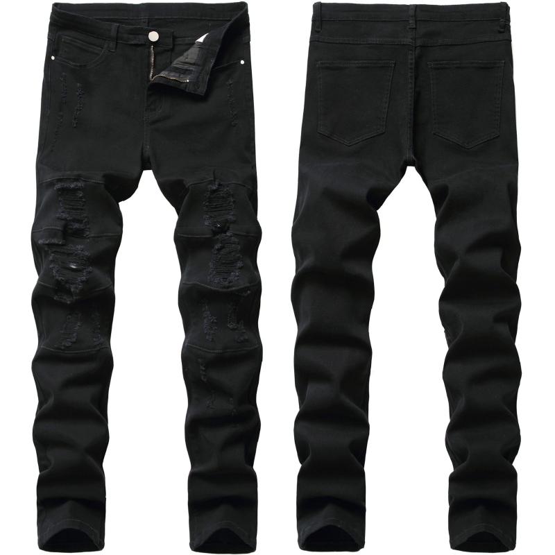 

Black Jeans Men's Pants Fashion Streetwear Holes Washed Men Denim Pants 2020 New Feet Stretch Male Straight Slim Ripped Jeans