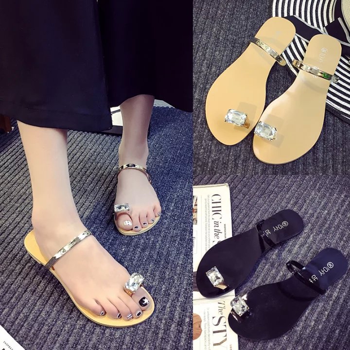 

in the summer of 2020 the new han edition contracted flat outside wearing flip-flops diamond fashion cool slippers, See chart