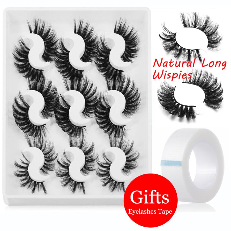 

9Pairs3D Faux Mink Hair False Eyelashes Send 1PC Eyelashes Extension Tape Pure Handmade Natural Long Cruelty-free