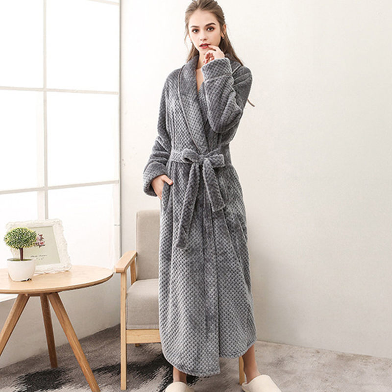 

Women's Bathrobe Autumn Winter Warm Homewear Terry Robe Solid Long Sleeve Casual Dressing Gown Plus Size Clothing For Sleeping, Blue