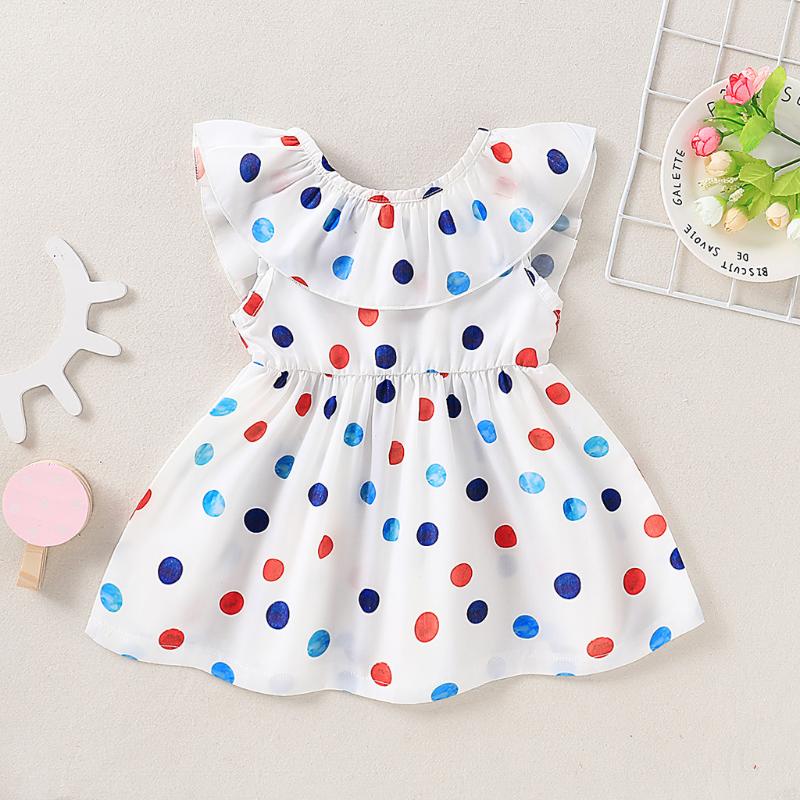 

6M-3T) Children's lotus leaf collar wave dot printing princess dress dress sleeveless dot printing princess beauty pageant S4, As photo