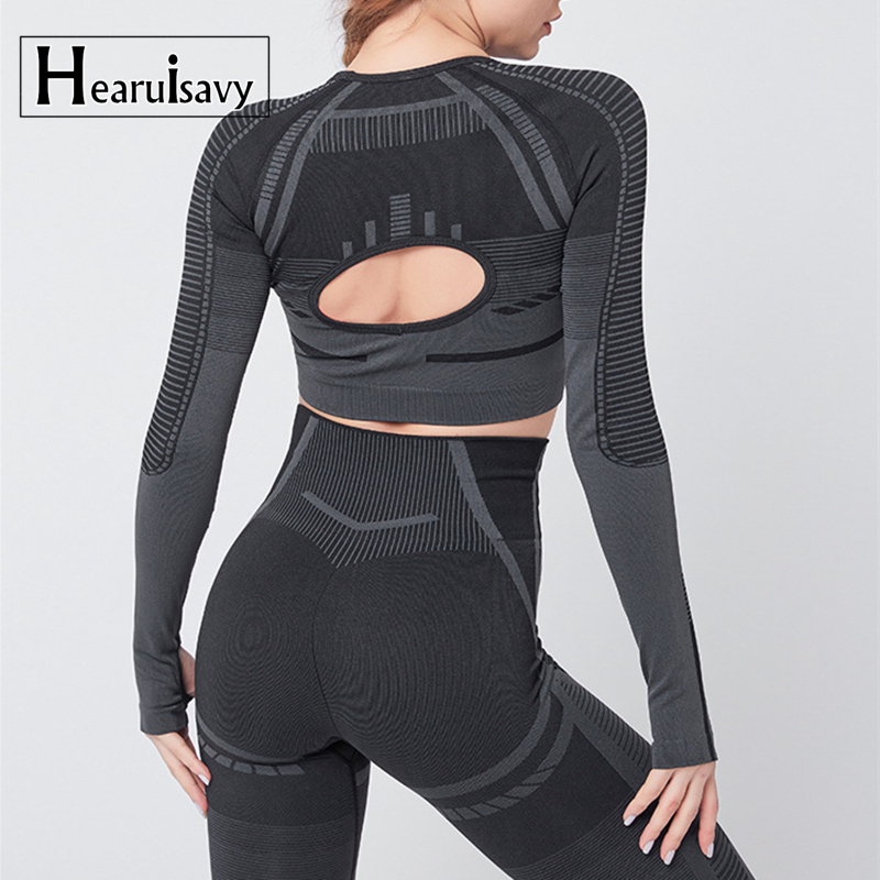 

New Seamless Long Sleeve Crop Top Yoga Shirts with Thumb Hole Running Fitness Workout Top Shirts Female Open Back Sports, Black