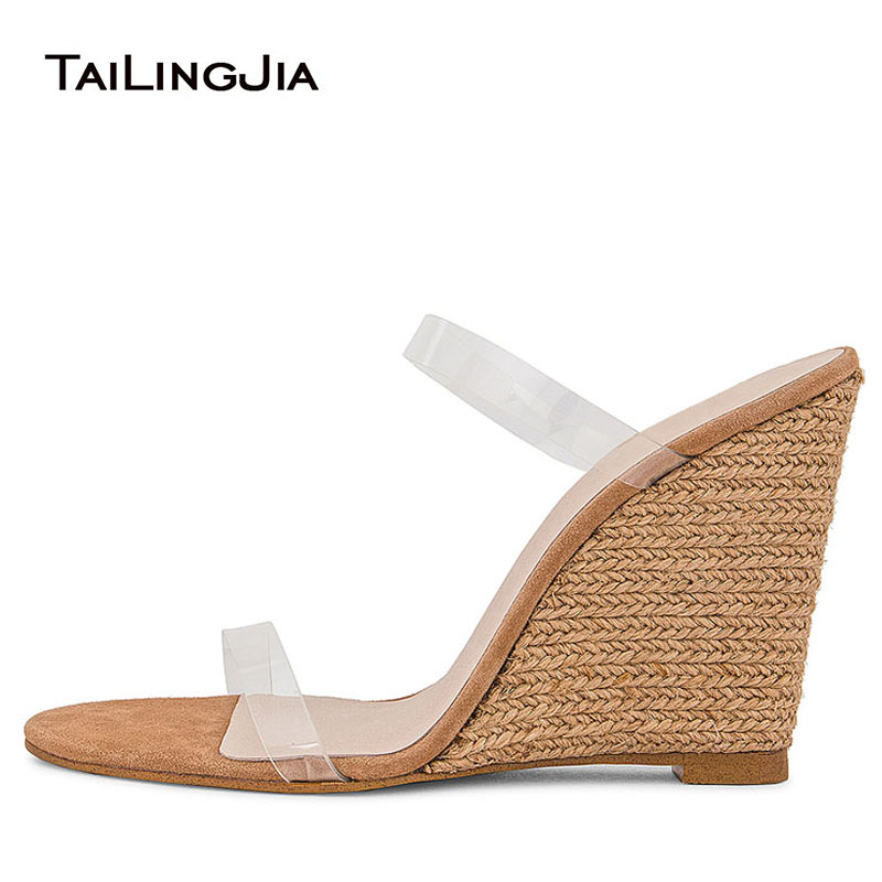 

Women Wedge Shoes Clear Wedges High Heel Mules Transparent Sandals Ladies Summer Strappy Heels Slide Sandal Heeled Slippers 2020