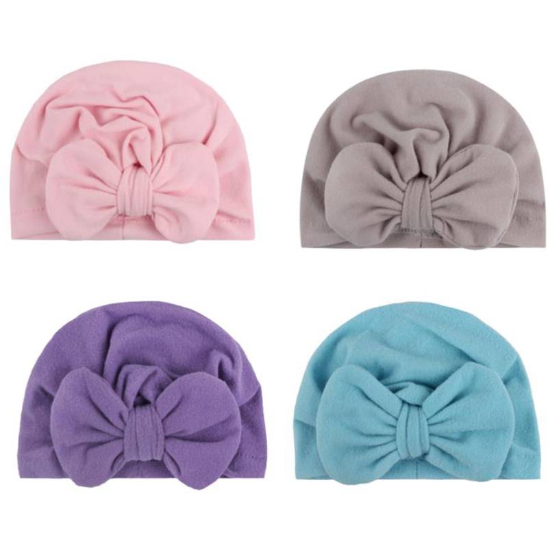 

4 Pcs Baby Bowknot Hat Kids Bow Cap Newborn Turban Twist Knot Beanie Hat Girls Clothes Accessories, As shown