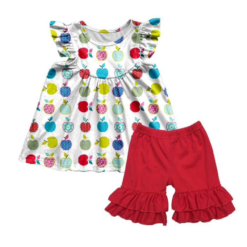 

2020 summer new baby girl cotton casual set back to school round neck short sleeve pants girl set, As pic