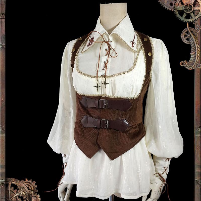 

Steampunk Style Women's Chiffon Blouse Mechanical Doll Series Gear Embroidered Shirt by Infanta *Pre-order*, Vest