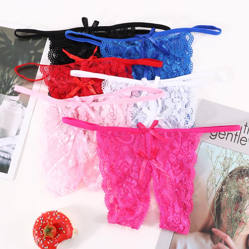 

1 Pcs Spandex Nylon Panties Sexy Lingerie Slit Lace Women's Briefs Underwear Sexy Transparent Low Waist Thong, Black