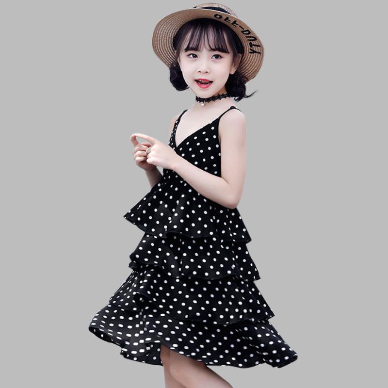 

Girls Dress Sleeveless Dot Pattern Beach Dress Girls Casual Style Children Party Teenage Kids Clothes 6 8 10 12 14, As picture