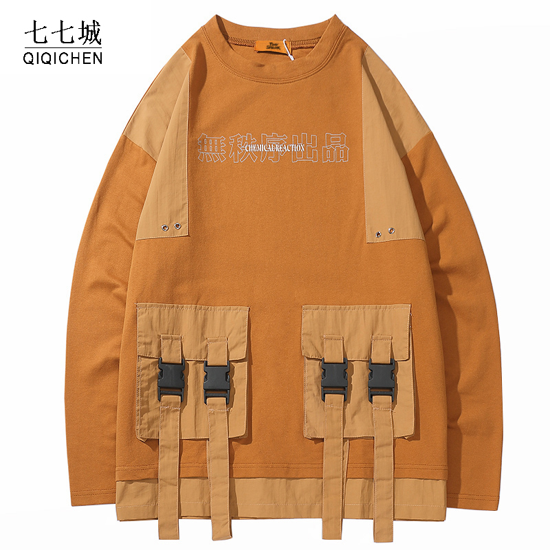 

Harajuku Pullover Sweatshirt Men Japanese Hip Hop Street Chinese Kanji Print Big Pockets Hoodie Cotton Oversize Cargo Pullover, A09ym092 green