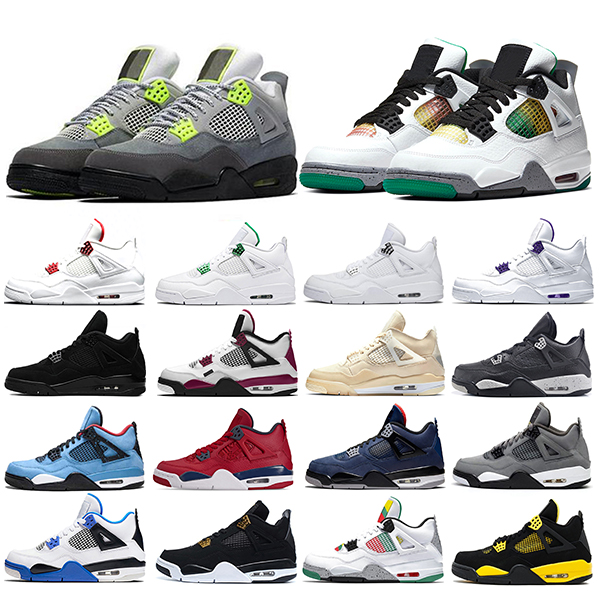 

2020 Mens Basketball Shoes Jumpman 4 4s Neon Bred Sail Black Cat What the Rasta Trainers Sneakers Sports Runners Size 40-47, Pure money