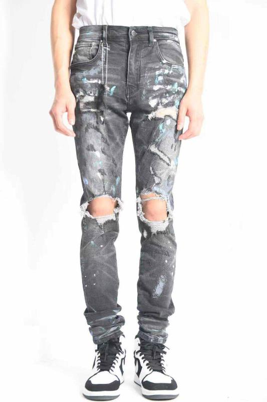 

men random paint splatter distressed black jeans, As pic