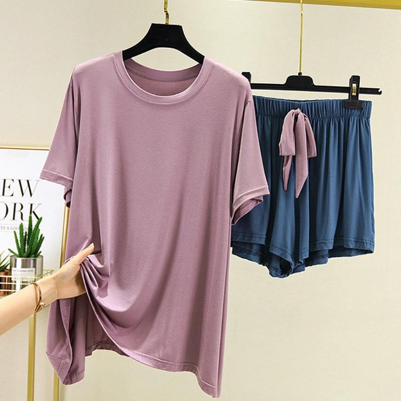 

Two Piece Set Women Tee tops+Mini shorts Suit shorts sleeve Pajamas Tops Bodycon 2 Pieces Set Women solid Tracksuit#3, Yellow