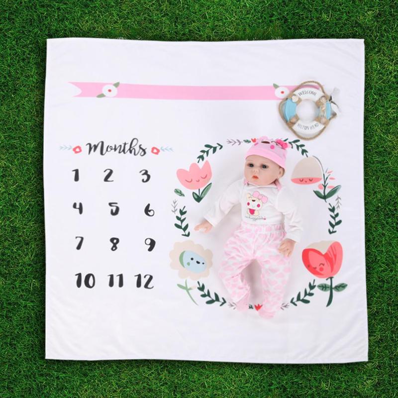 

Newborn Baby Milestone Blanket Number Print Infant Photography Background Calendar Blanket Stroller Cover Bedding Swaddling Warp, 18