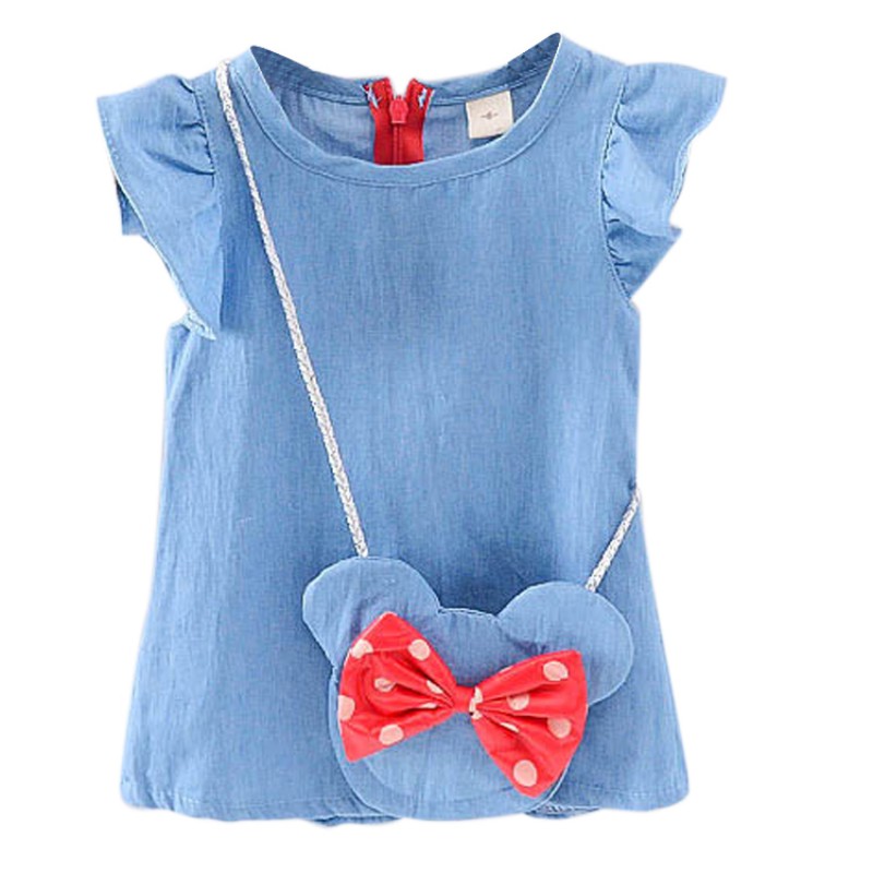 

Baby Girls Denim Dress Summer Kids Bowknot Sleeveless Princess Dress for girls Toddler Solid Dresses 1-4T