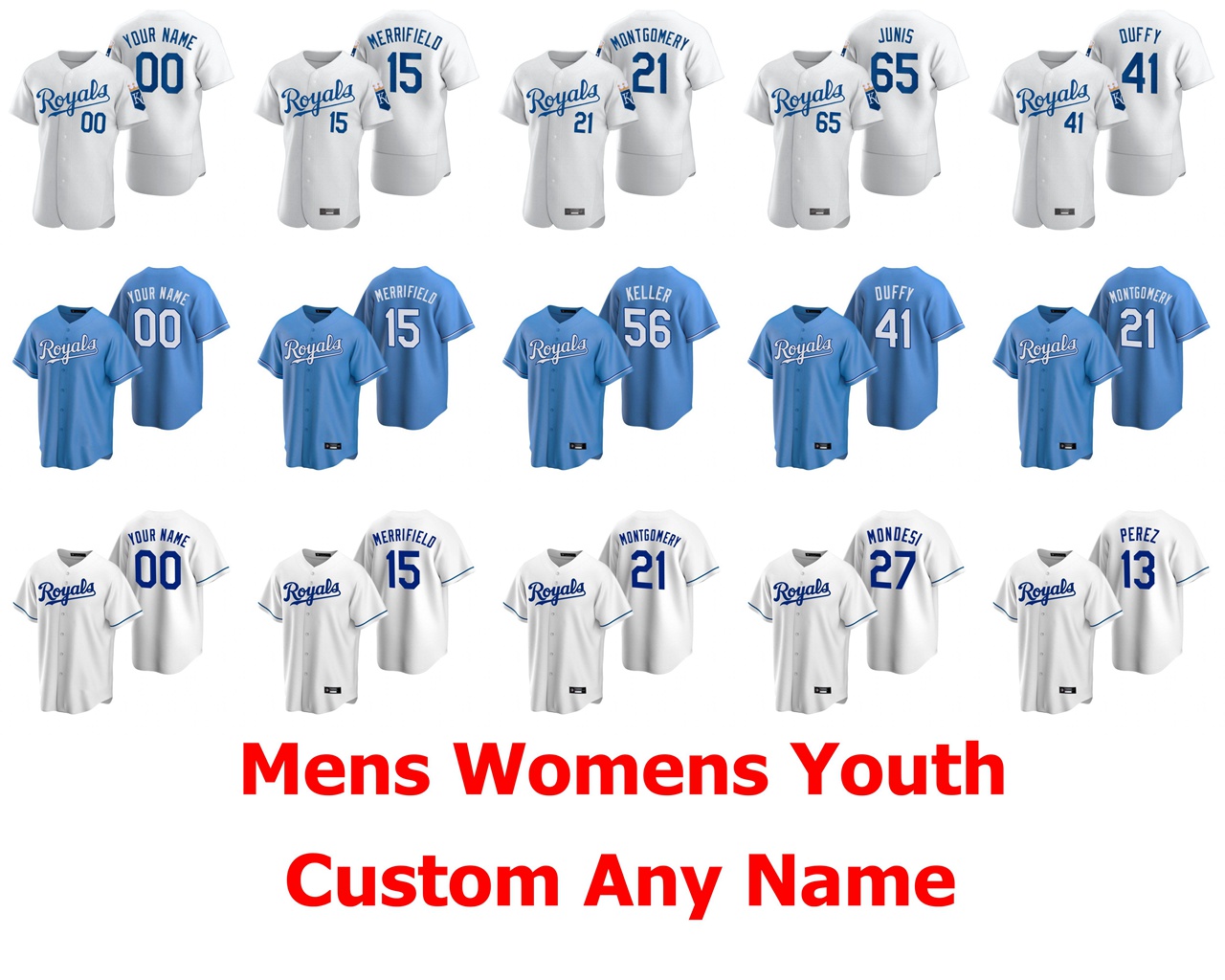 

2020 Baseball Jerseys Womens Hunter Dozier Jersey Ryan O'Hearn Martín Maldonado Lucas Duda Bubba Starling Cam Gallagher Custom Stitched, Mens white cool base