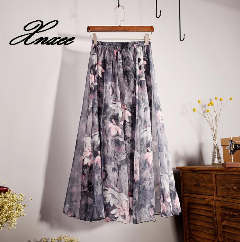 

Xnxee summer new retro beach skirt bohemian bust printed chiffon skirt