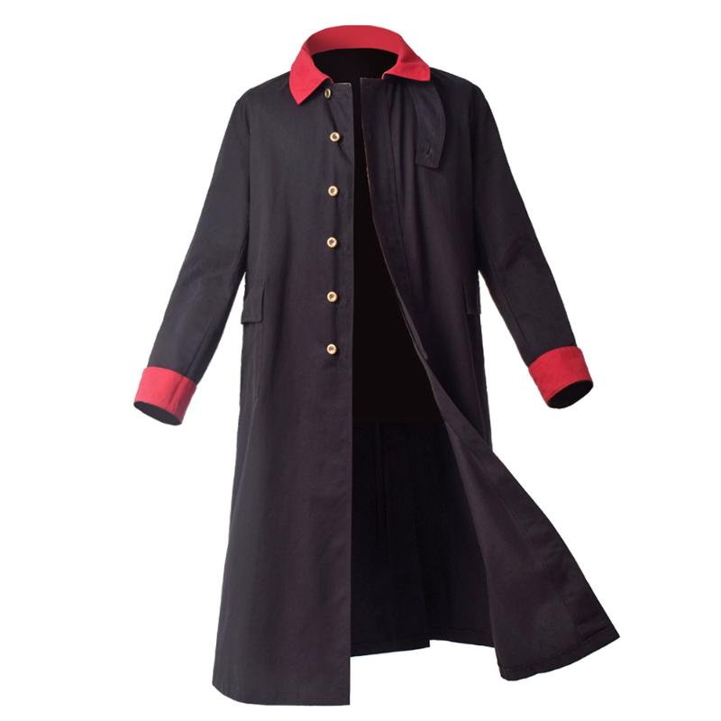 

Black Vintage Trench Coat Mens Old West Rangewear Long Sleeve Single Breasted Warlock Outwear