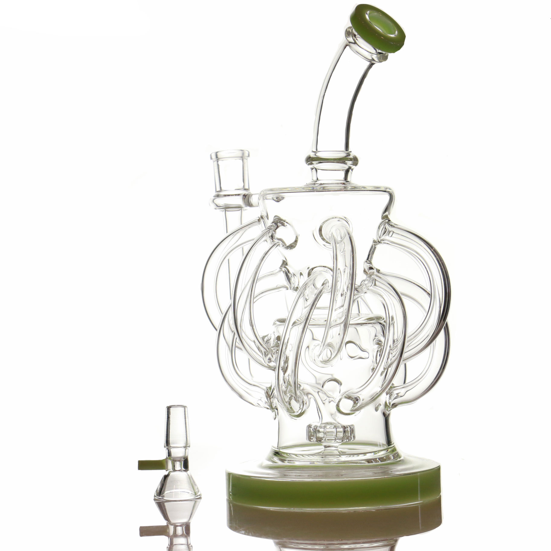 

12 Waterfall Recyclers Tube Vortex Cyclone Oil Rigs glass Hookahs big bongs Super Dab Rig Tornado Cyclone 14mm Joint water with Bowl