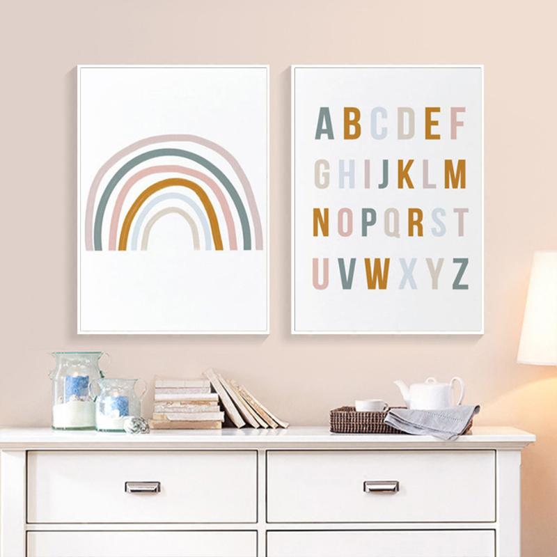 

Rainbow Nursery Decor ABC Alphabet Poster Wall Art Canvas Painting Print Pictures New Baby Girls Gift Kids Room Home Decor