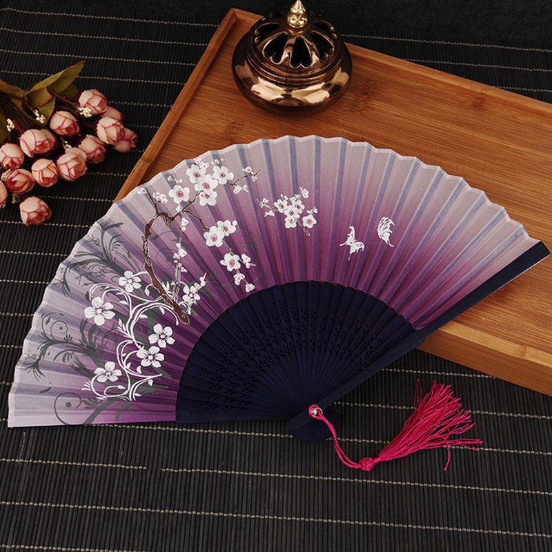 

Summer Vintage Bamboo Folding Hand Held Flower Fan Chinese Dance Party Pocket Gifts Women Dancing Hand Fans Decor
