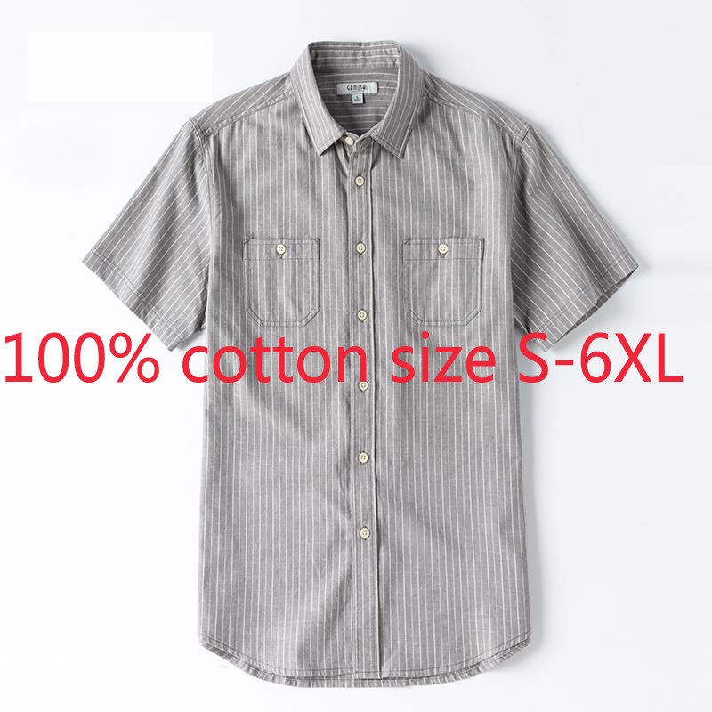 

New Arrival Fashion Summer Men Short Sleeve Handsome Thin Super Large Casual Casual Shirts Striped Plus Size -XL2XL3XL4XL5XL6XL, Tk3